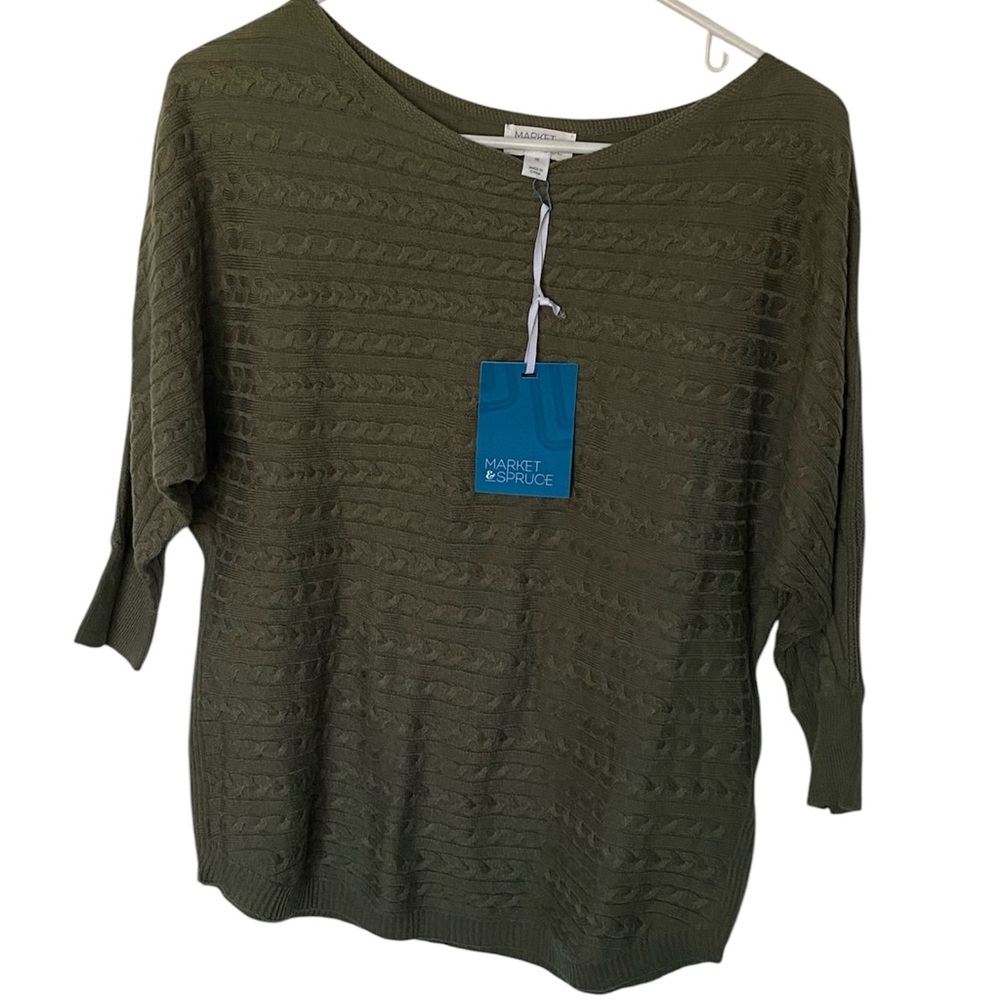 MARKET & SPRUCE Reviera Cable Knit
Dolman Sleeve Sweater Olive Green siz…